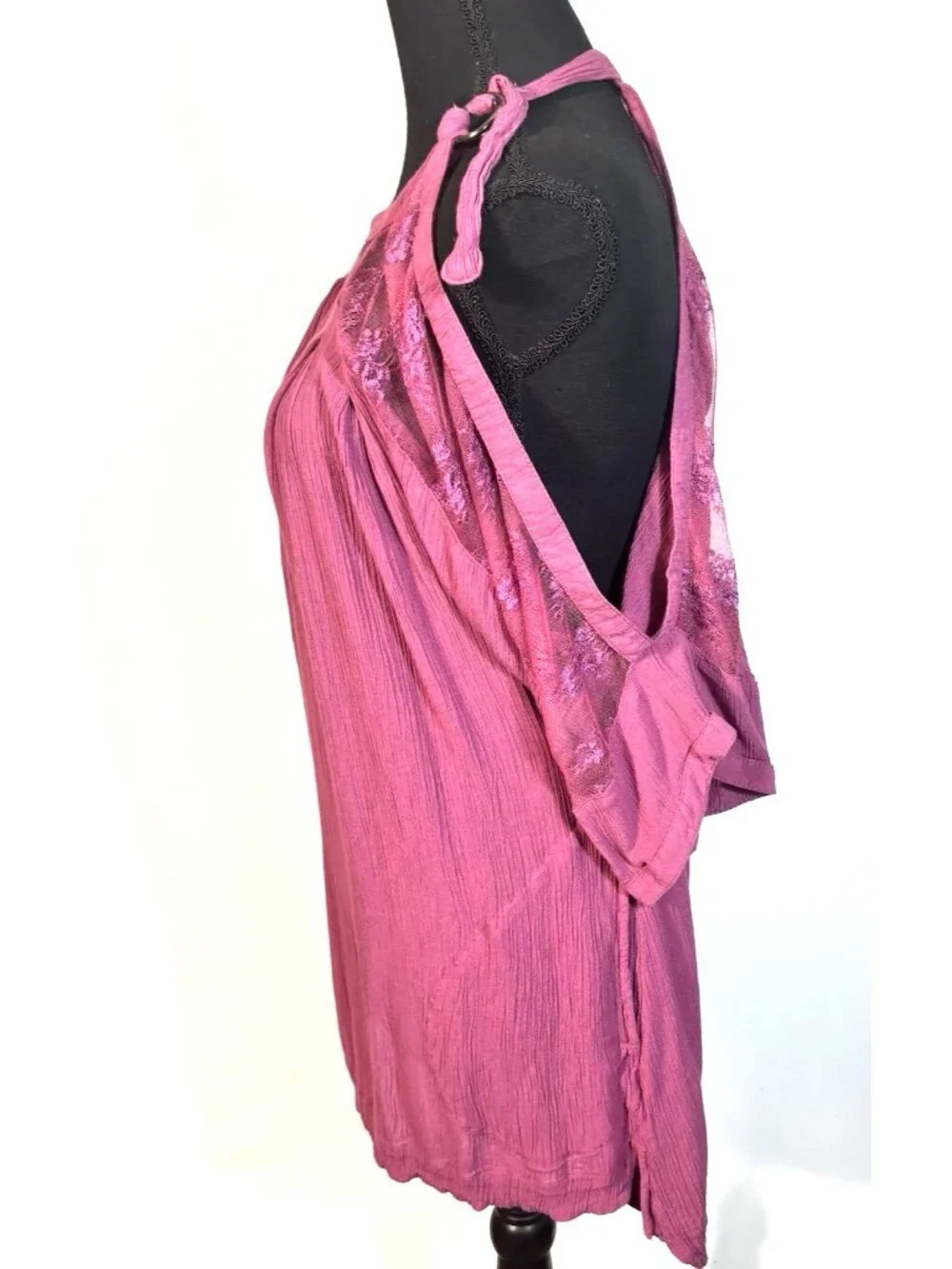 Free People Cold Shoulder Lace Cut Out Tunic Mauve Dusty Rose Oversized XS